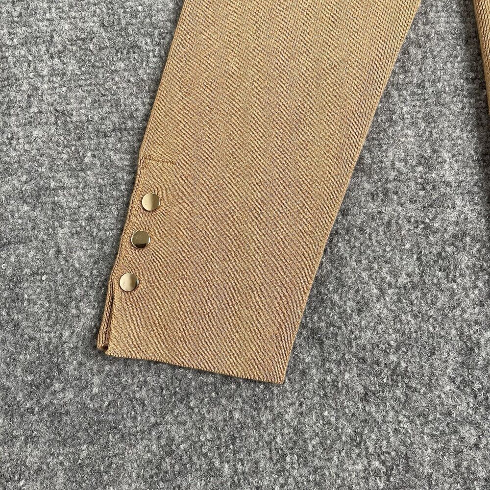 Chicos Sweater Womens Large Tan Turtleneck Ribbed Knit Embellished Sleeve - Picture 3 of 8